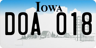 IA license plate DOA018