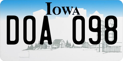 IA license plate DOA098