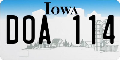IA license plate DOA114