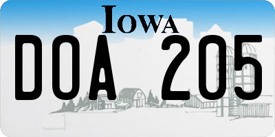 IA license plate DOA205