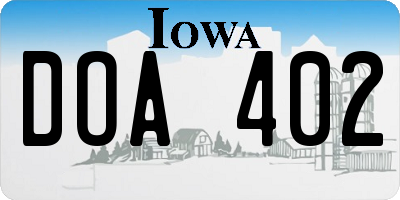 IA license plate DOA402