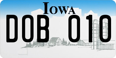 IA license plate DOB010