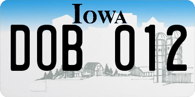 IA license plate DOB012