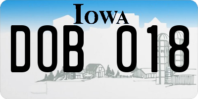 IA license plate DOB018