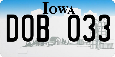 IA license plate DOB033