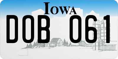 IA license plate DOB061