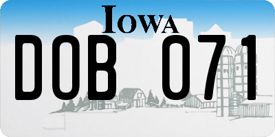IA license plate DOB071