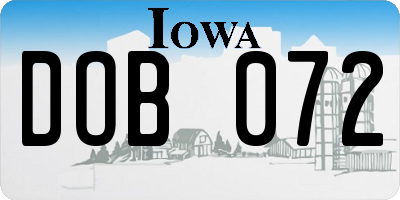 IA license plate DOB072