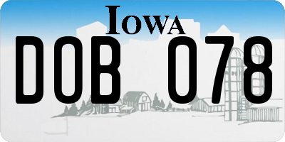 IA license plate DOB078
