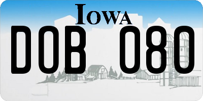 IA license plate DOB080