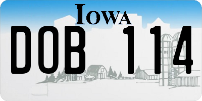 IA license plate DOB114