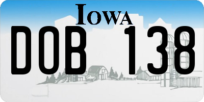 IA license plate DOB138