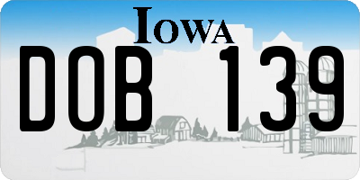 IA license plate DOB139