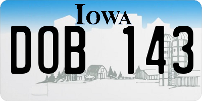 IA license plate DOB143