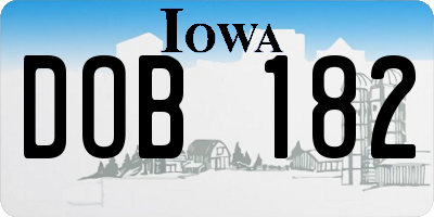 IA license plate DOB182