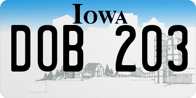 IA license plate DOB203