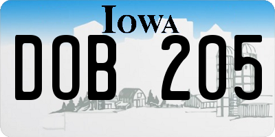 IA license plate DOB205
