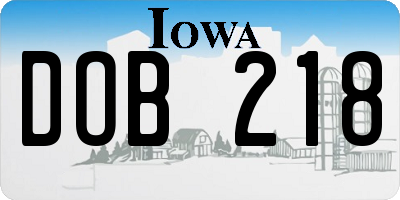 IA license plate DOB218