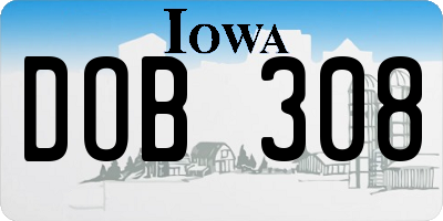 IA license plate DOB308