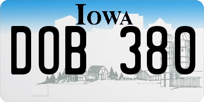 IA license plate DOB380