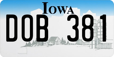 IA license plate DOB381