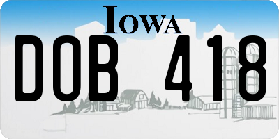 IA license plate DOB418