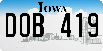 IA license plate DOB419