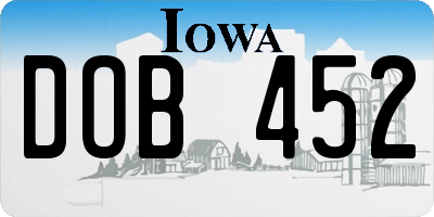 IA license plate DOB452