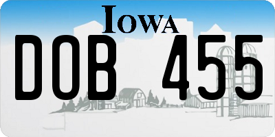 IA license plate DOB455
