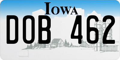 IA license plate DOB462