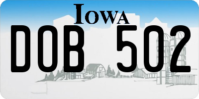 IA license plate DOB502