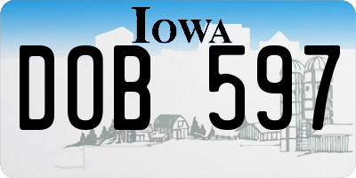 IA license plate DOB597