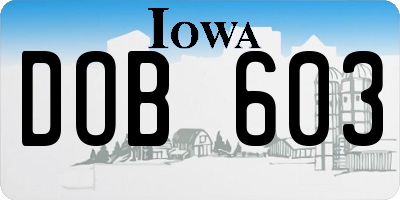 IA license plate DOB603