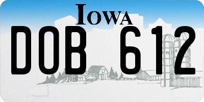 IA license plate DOB612