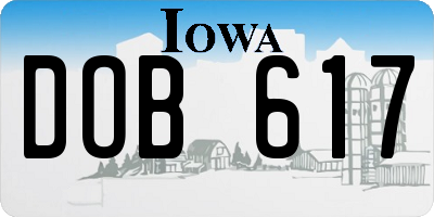 IA license plate DOB617