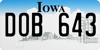 IA license plate DOB643