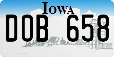 IA license plate DOB658