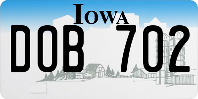 IA license plate DOB702