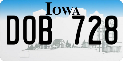 IA license plate DOB728