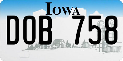 IA license plate DOB758