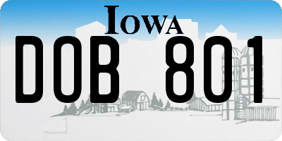IA license plate DOB801