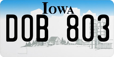 IA license plate DOB803