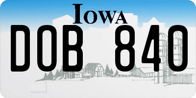 IA license plate DOB840