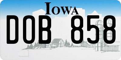 IA license plate DOB858