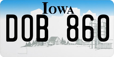 IA license plate DOB860