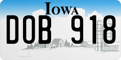 IA license plate DOB918