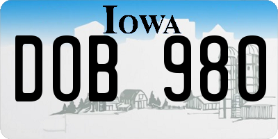 IA license plate DOB980