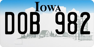 IA license plate DOB982