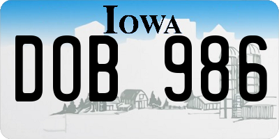 IA license plate DOB986