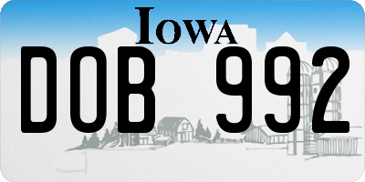 IA license plate DOB992